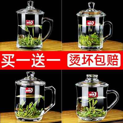 xyt玻璃茶杯家用带盖水杯带把茶杯耐热高温无铅喝水杯子大容量泡