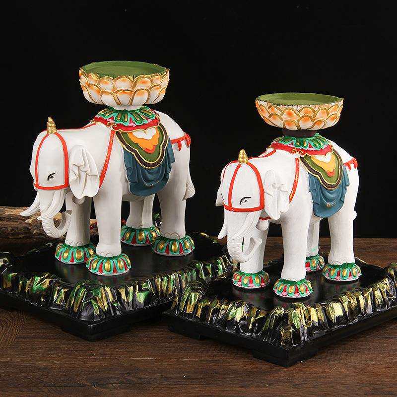 彩绘吉祥象宝 吉象马宝摆件供奉堂摩尼法轮王酥油灯台