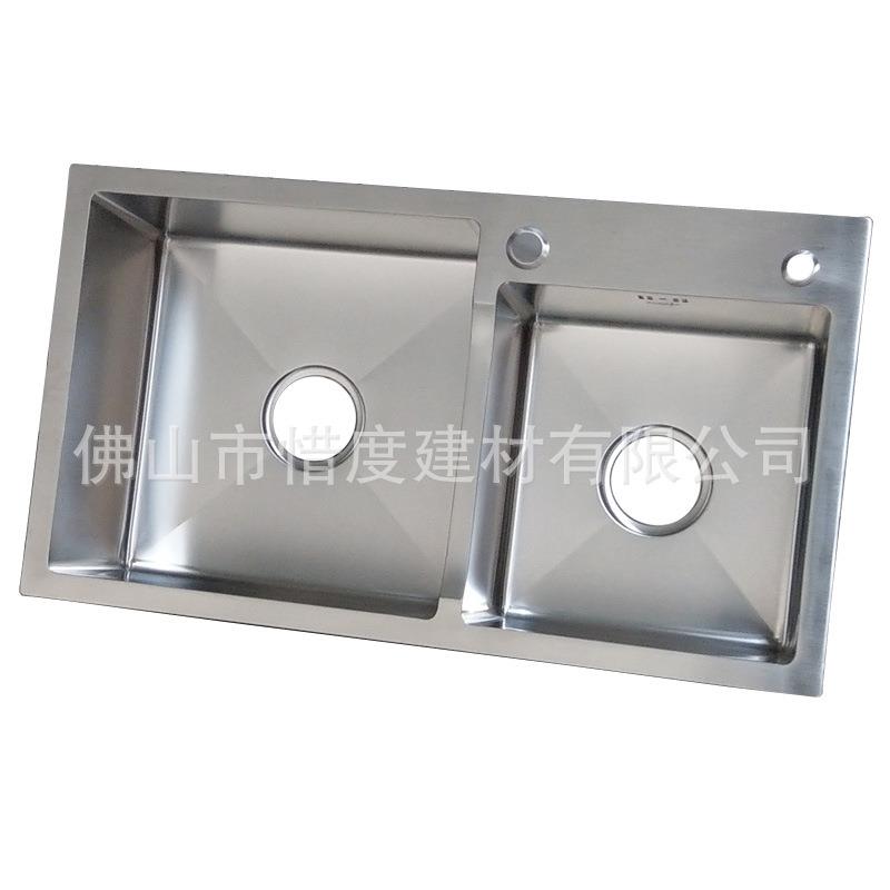厂家直销304不锈钢水槽手工水槽加厚板手工盆68*40双槽含龙头套装