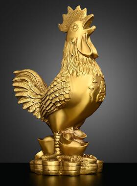 铜鸡摆件纯铜福字鸡生肖鸡金钱元宝鸡家居玄关桌面装饰大公鸡福鸡