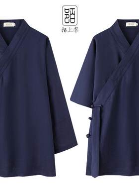 武当道袍棉麻练功服 斜襟太极服夏季款 黑色白色道袍运动服