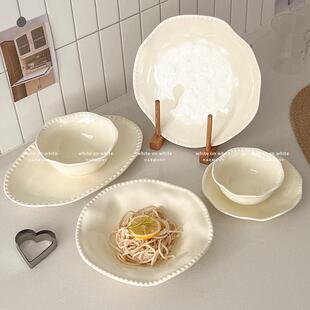 ins风餐具碗碟套装家用西餐盘子高级感奶油风陶瓷水果意面烤肉盘A