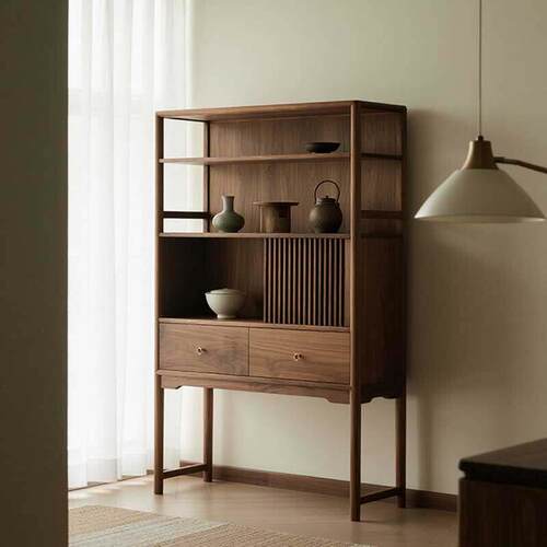 新中式北美黑胡桃木实木博古架多宝阁茶架茶柜置物架隔断茶台