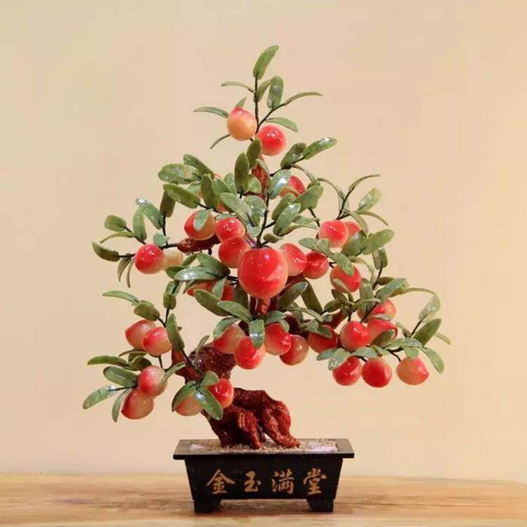 正品天然玉石特大仙玉器蟠树客厅家居桃桃树玉器创意寿桃工艺摆品
