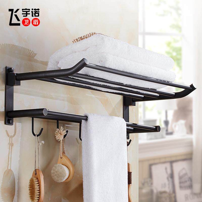 黄铜浴巾架黑色浴室淋浴房五金套件欧式毛巾架套装置物架卫浴挂件