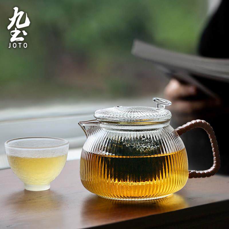 手工耐热玻璃条纹泡茶壶 九土品牌电陶炉煮茶器 家用可加热茶具