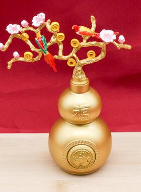 黄铜喜鹊树枝葫芦招财转转福字葫芦彩绘桃花葫芦铜工艺品摆件