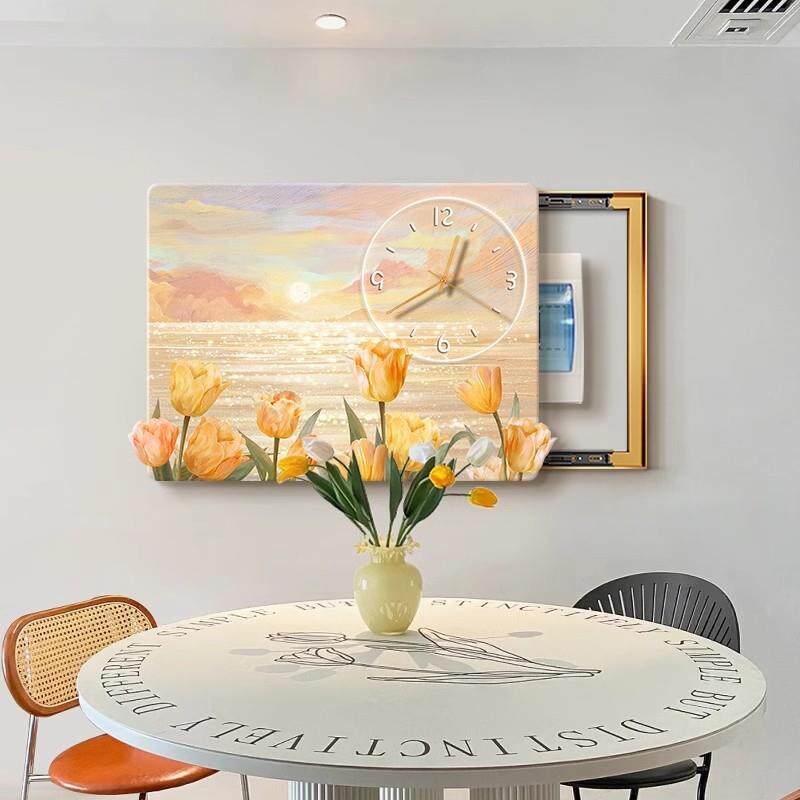 电表箱装饰画钟表法式奶油风花卉风景遮挡配电箱挂画弱电箱盒壁画