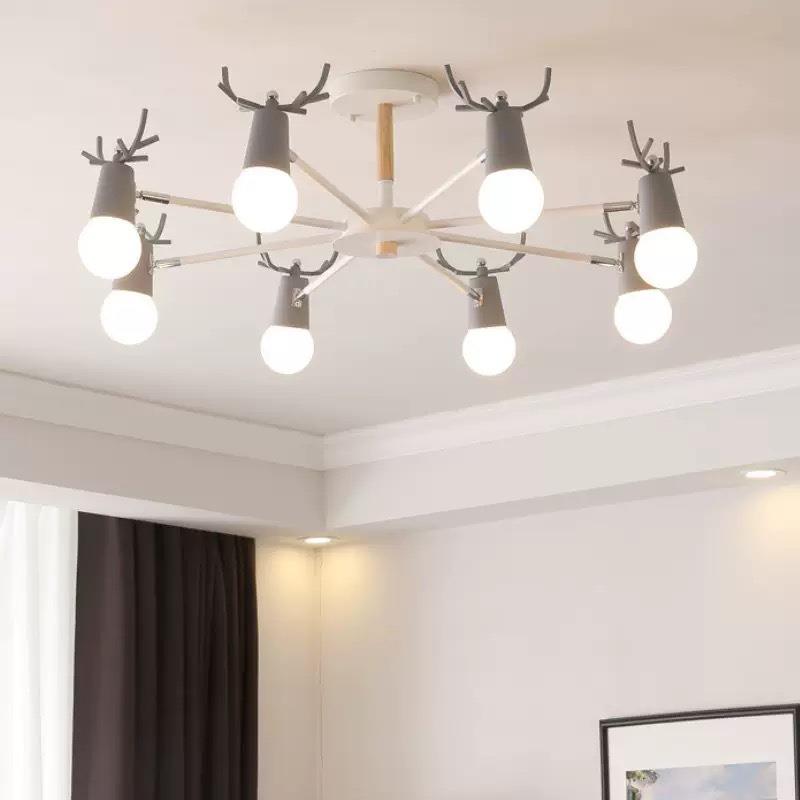 北欧马卡龙鹿角客厅吊灯简约创意实木LED书房卧室灯简约个性餐厅