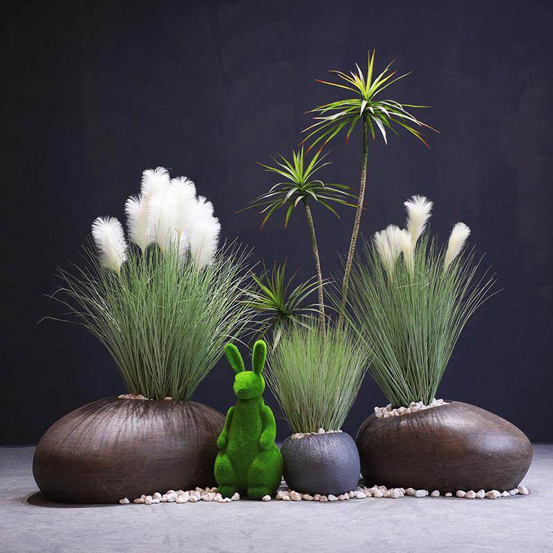 玻璃钢简约咖啡色金属花盆庭院花器种植箱圆形花槽花箱摆件装饰