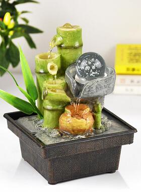桌面创意循环流水生财风水轮喷泉装饰小摆件办公室盆景加湿器礼物