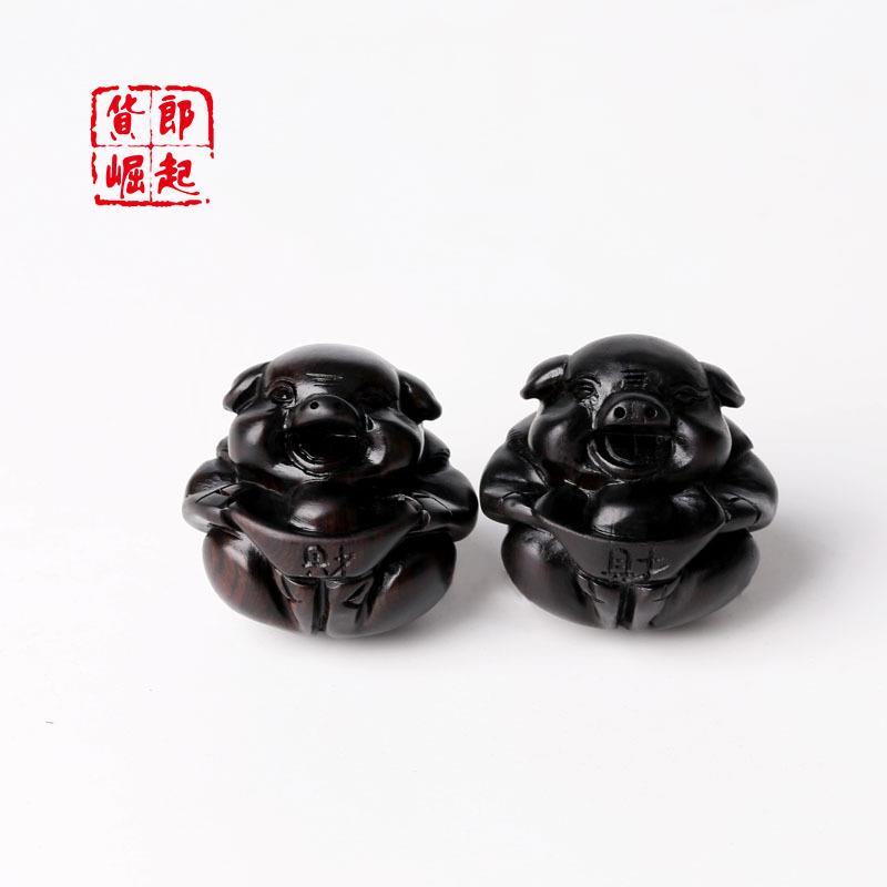 黑檀木圆猪手把球保健按摩球文玩手把件雕刻乌木福猪健身球木艺