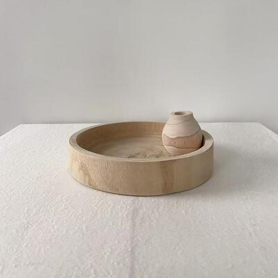 木质圆几形托盘实木点心盘盘FHH果客茶收厅纳底座