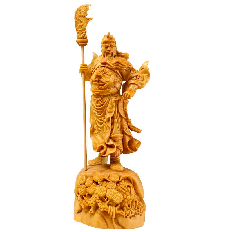 BEY黄杨木雕摆竖件木质玩把财工艺品财神关武公关云长立松关公刀