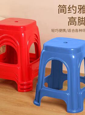 塑料椅子家用高凳子大排档餐厅大红色椅子加厚塑料凳子简约椅子