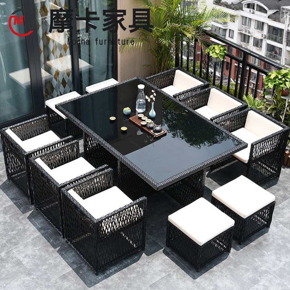 户外餐桌椅藤编组合别墅庭院露天阳台藤椅防水花园室外休闲餐桌椅