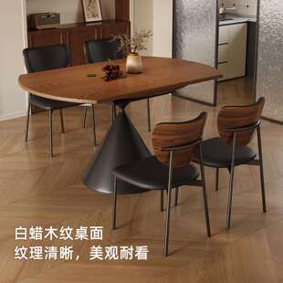法式复古中古风白蜡木纹可伸缩实木餐桌圆桌家用小户型折叠两用桌