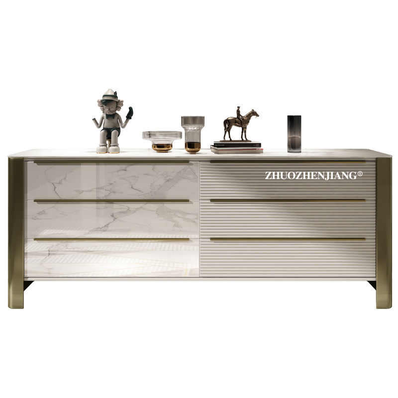 轻奢六斗柜卧室实木电视柜后现代简约不锈钢岩板抽屉式储物玄关柜