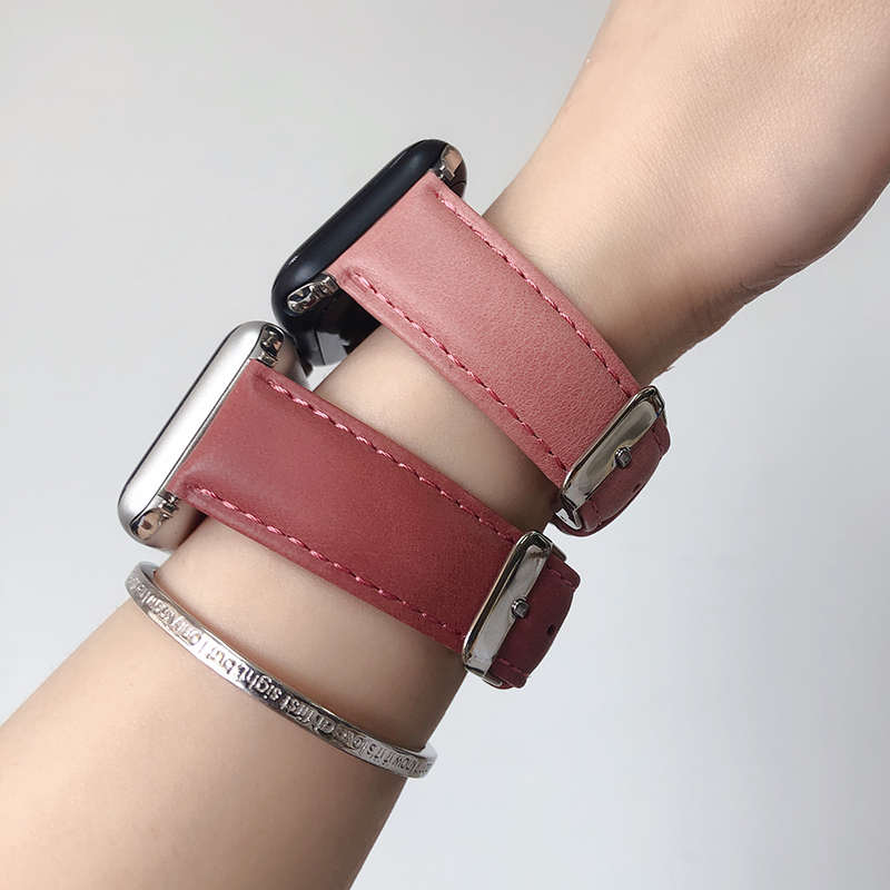 适用苹果applewatch6SE四7五5个性小众替换女iwatch8表带真皮潮牌