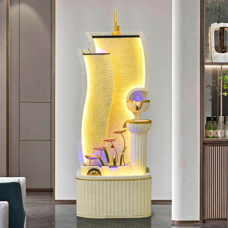 电视柜旁边鱼缸欧式流水摆件循环水客厅办公室加湿器生财轻奢装饰