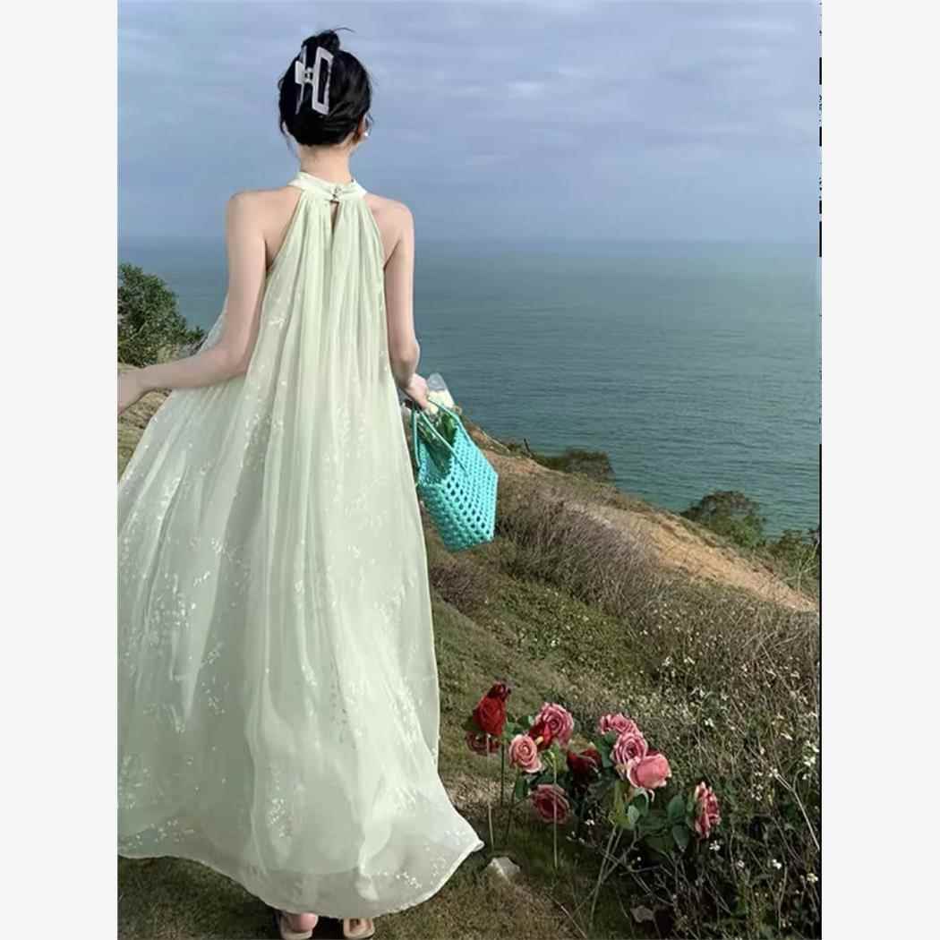 国风旗袍改良宽松无袖绿