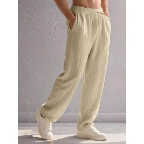L 28838 Men's linen straight pants 士亚麻直筒裤跨境速