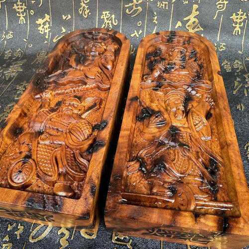 精品雷焦枣木四大天王令牌道家精雕枣木令牌雷焦摆件
