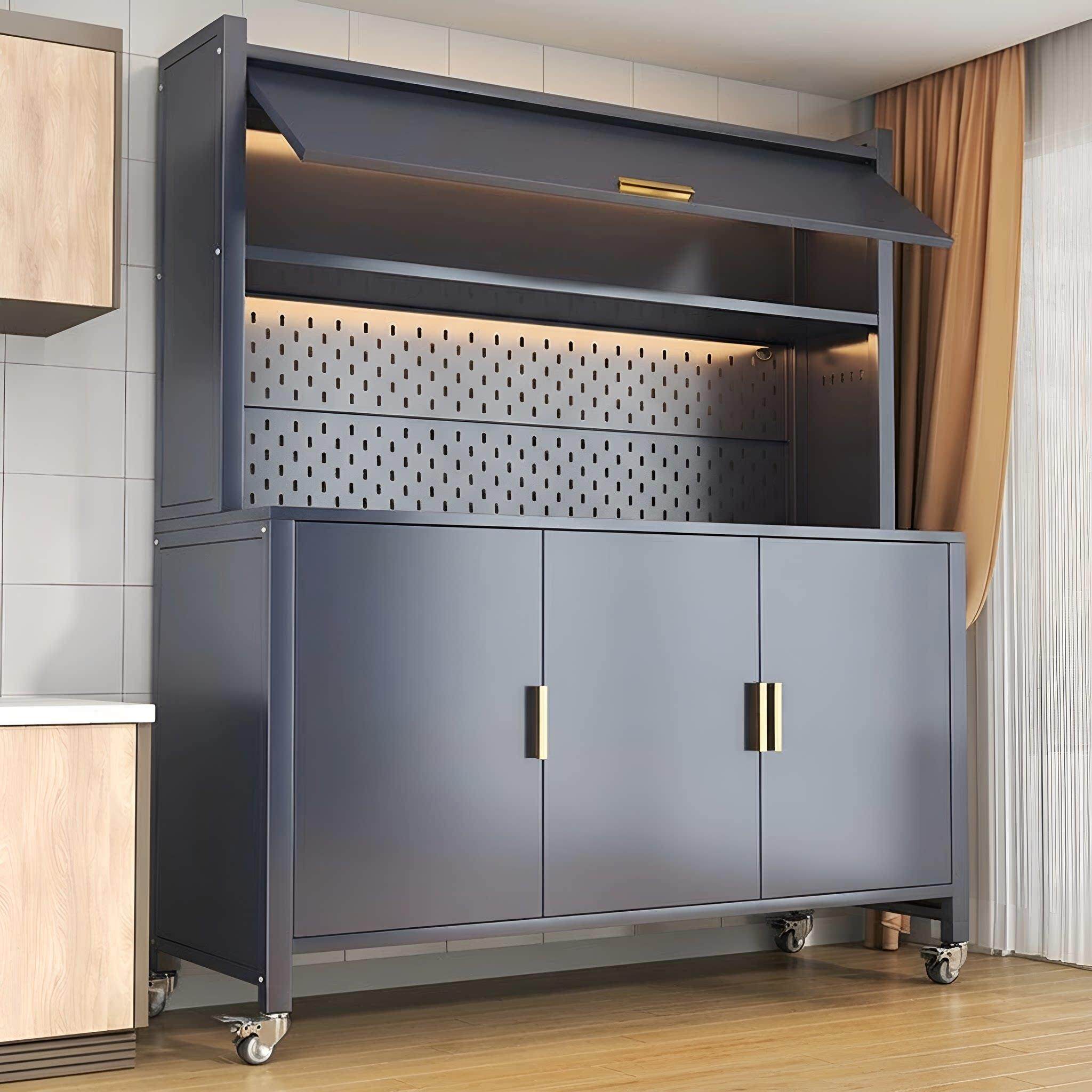 厨房置物架岩板防尘餐边收纳柜多层微波炉收纳碗盘柜多功能落地整