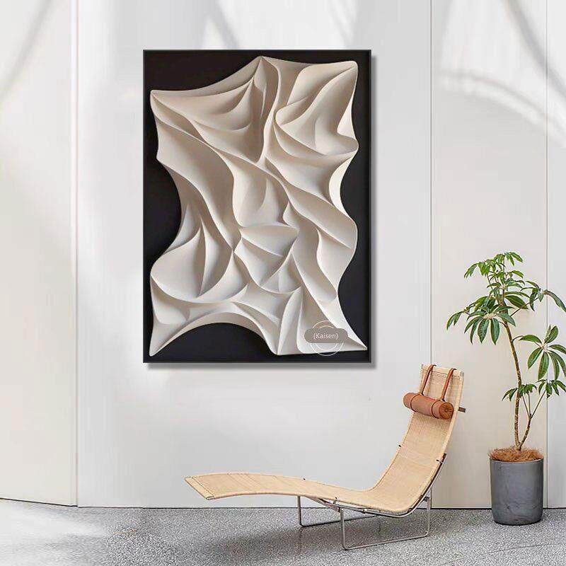 意式极简黑白灰客厅沙发背景墙挂画高级感立体砂岩抽象玄关装饰画