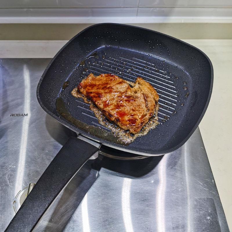 方形专用牛排煎锅条纹铸铝平底锅不粘锅家用烙饼早餐锅燃气电磁炉