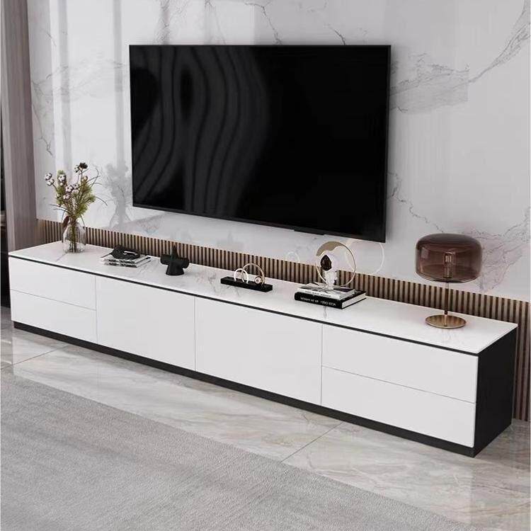 落地实木岩板电视柜现代极简约北欧地台客厅小户型白色地柜新款