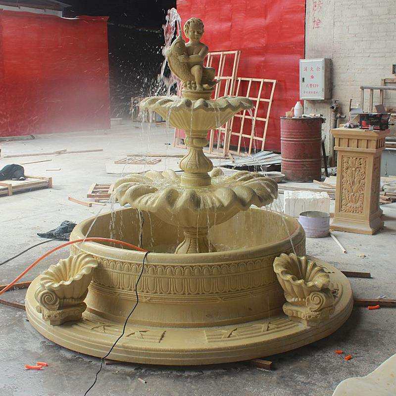 砂岩喷水池楼盘广场喷泉玻璃钢喷水雕塑园林景观跌水钵欧式花钵