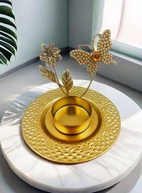 欧式轻奢金属烛台创意植物造型摆件婚庆酒店家居烛光晚餐氛围道具