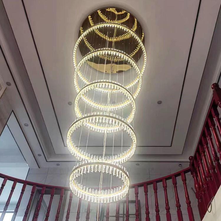 复式楼别墅大吊灯现代简约跃层中空客厅大灯后现代轻奢水晶灯具