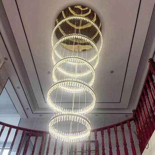复式楼别墅大吊灯现代简约跃层中空客厅大灯后现代轻奢水晶灯具
