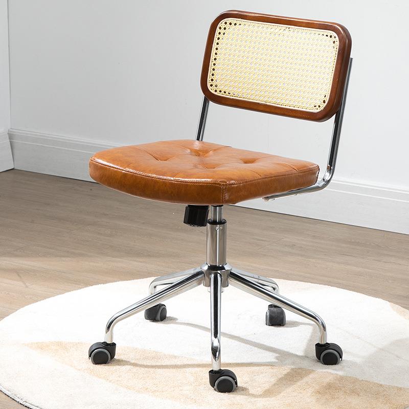 书房电脑椅藤网实木办公用椅家卧室书桌日式OBY复古升降红学生编