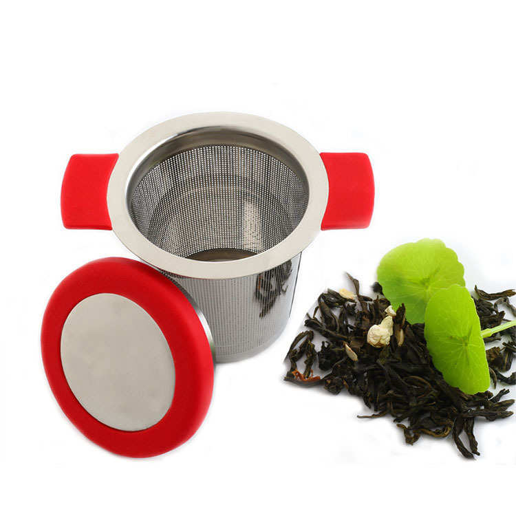 创意茶漏304不锈钢茶隔泡茶器硅胶手柄带盖子茶叶过滤器防烫