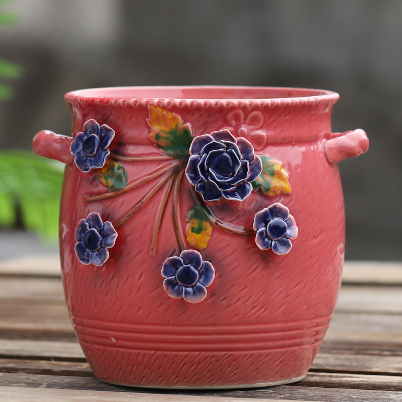 大口径老桩花盆陶瓷粗陶透气群生爆盆大号多肉花盆包邮创意个性
