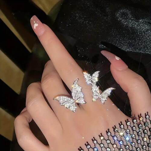 Butterfly rings women开 口戒指简约食指戒ins风水钻微镶蝴蝶戒