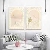 法式 奶油风装 饰画肌理风景餐厅玄关壁画粉色日出卧室床头墙面挂画