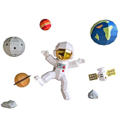 墙壁挂饰儿童房墙面装饰宇航员挂件立体太空人星球北欧风纸模diy