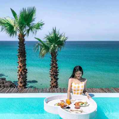 温泉泳飘浮早餐水果饮料漂民浮托池盘酒店宿水上网红0763藤编篮子