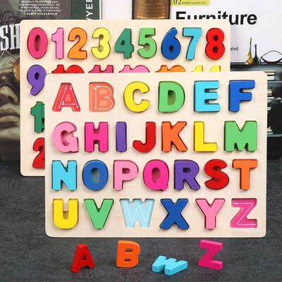 Montessori Wooden Puzzle 3D Alphabet Letters Number Matching