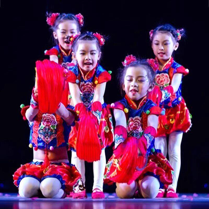 元旦儿童梦娃演出服民族舞蹈服开门红打鼓喜庆中国梦娃幼儿男女款