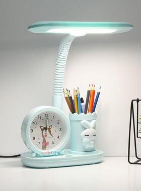 LED护眼学习台灯小学生写字灯书桌卡通可爱时钟台灯宿舍床头台灯
