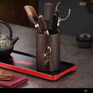 淘瓷八茶道六君子黑檀木功夫茶具配件大全胡桃木茶刀套装 养壶笔