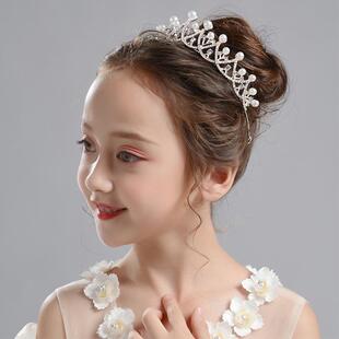 儿童皇冠头饰公主女童发饰生日王冠演出配饰花童钢琴女珍珠小女孩