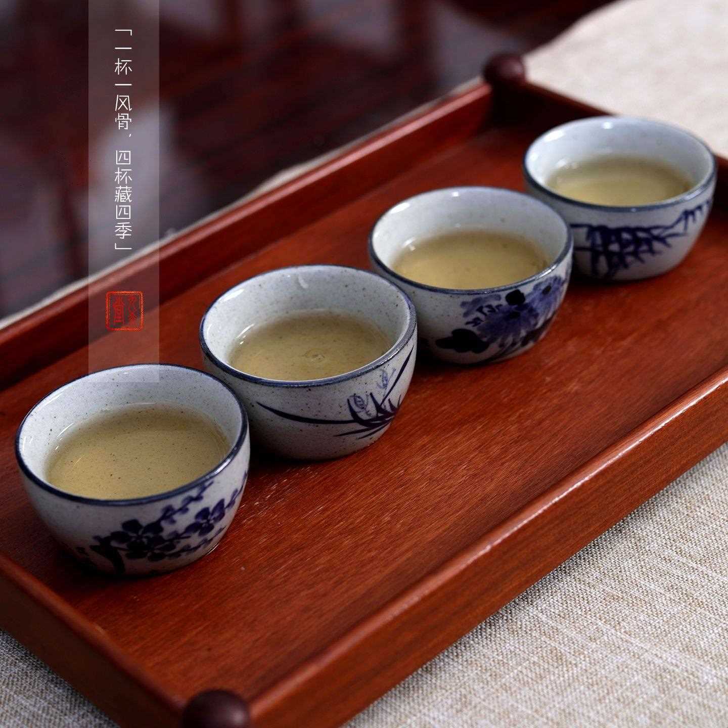 茶具茶碗粗陶茶杯手工手绘茶盏普洱杯青花品茗杯小缸杯