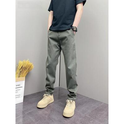 GM新潮 韩版男士直筒休闲裤秋冬加绒加厚修身潮流美式小脚长裤子