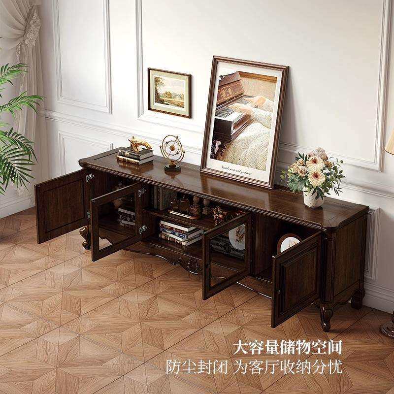 美式复古乡村电视柜家用客厅老钱简约地柜小户型全实木收纳储物柜